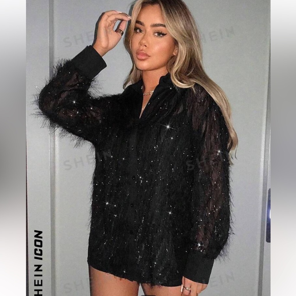 Black Sparkly Button Down